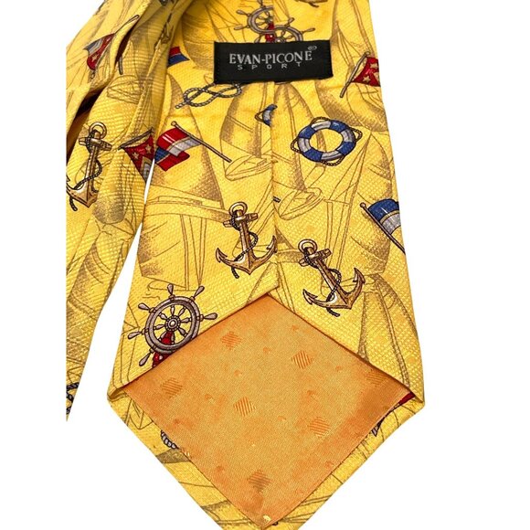 Evan-Picone Sport Nautical Yacht Club Yellow Tie 100% Silk Anchors Flags Men's - Picture 4 of 7